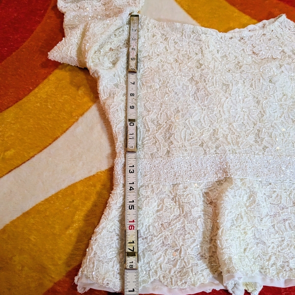 Vintage Cream Lace Peplum Blouse Top, Victorian Beading Zipper Back 60's 70's - Picture 3 of 11